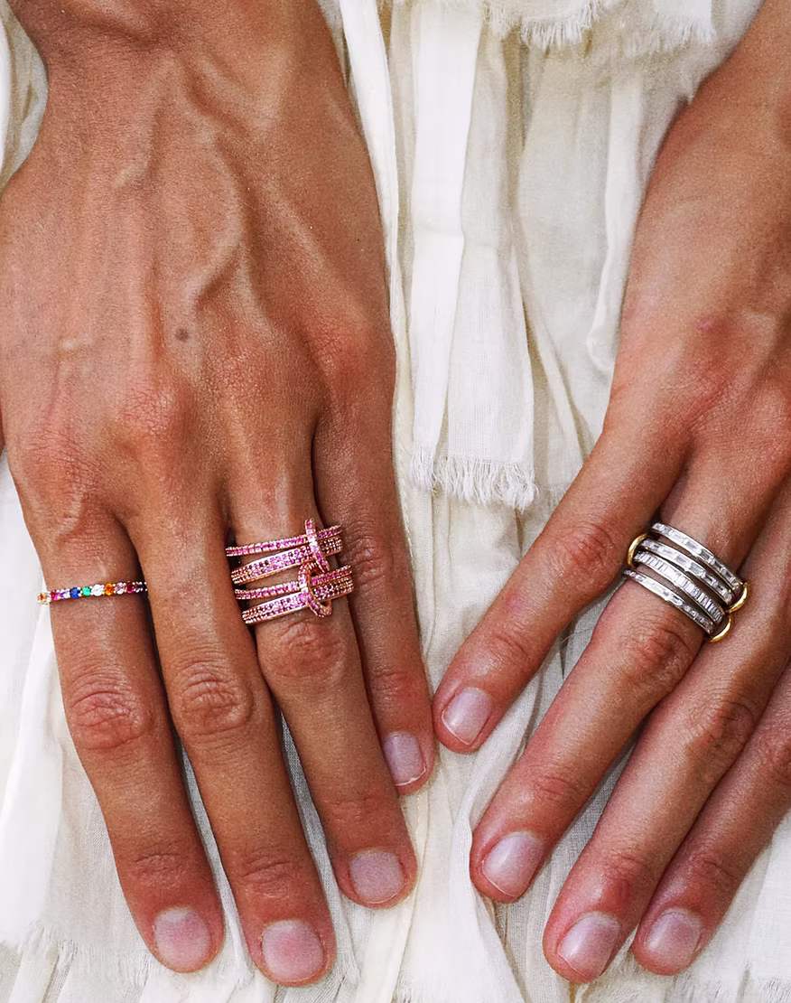 Snake stacked ring set / Silver with clear stones emerald cut