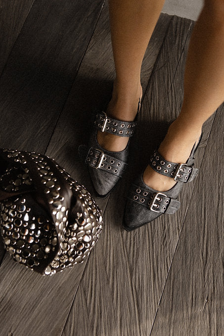 Leather belt sandal / Brushed grey