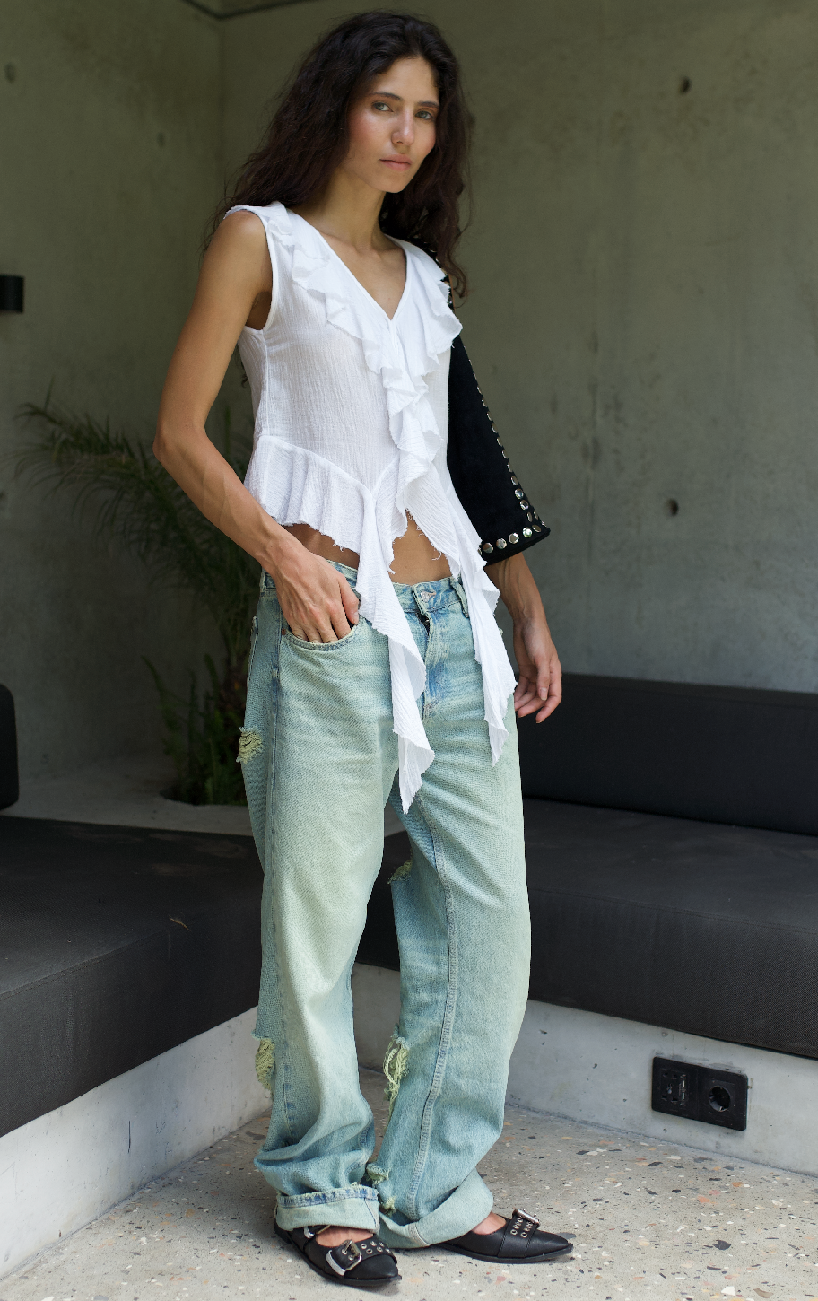 Ruffled top / crinkle cotton