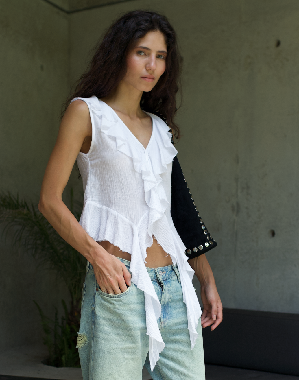 Ruffled top / crinkle cotton