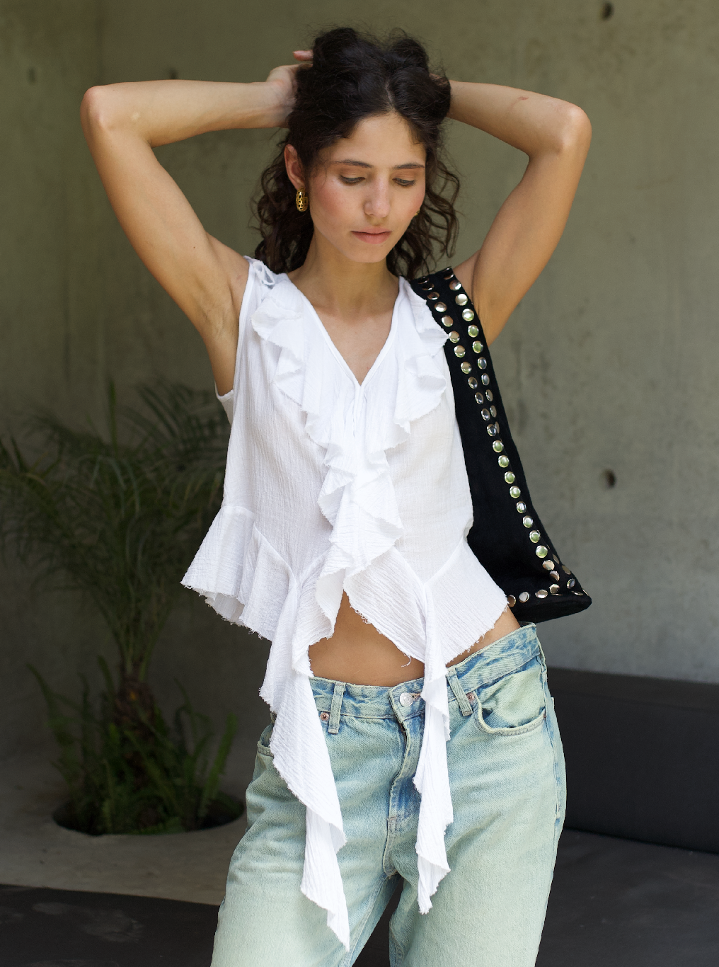 Ruffled top / crinkle cotton