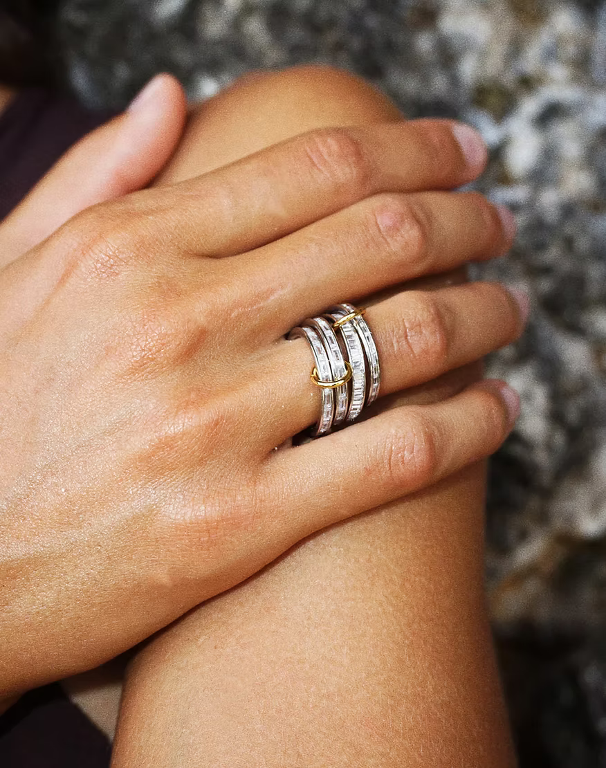 Snake stacked ring set / Silver with clear stones emerald cut