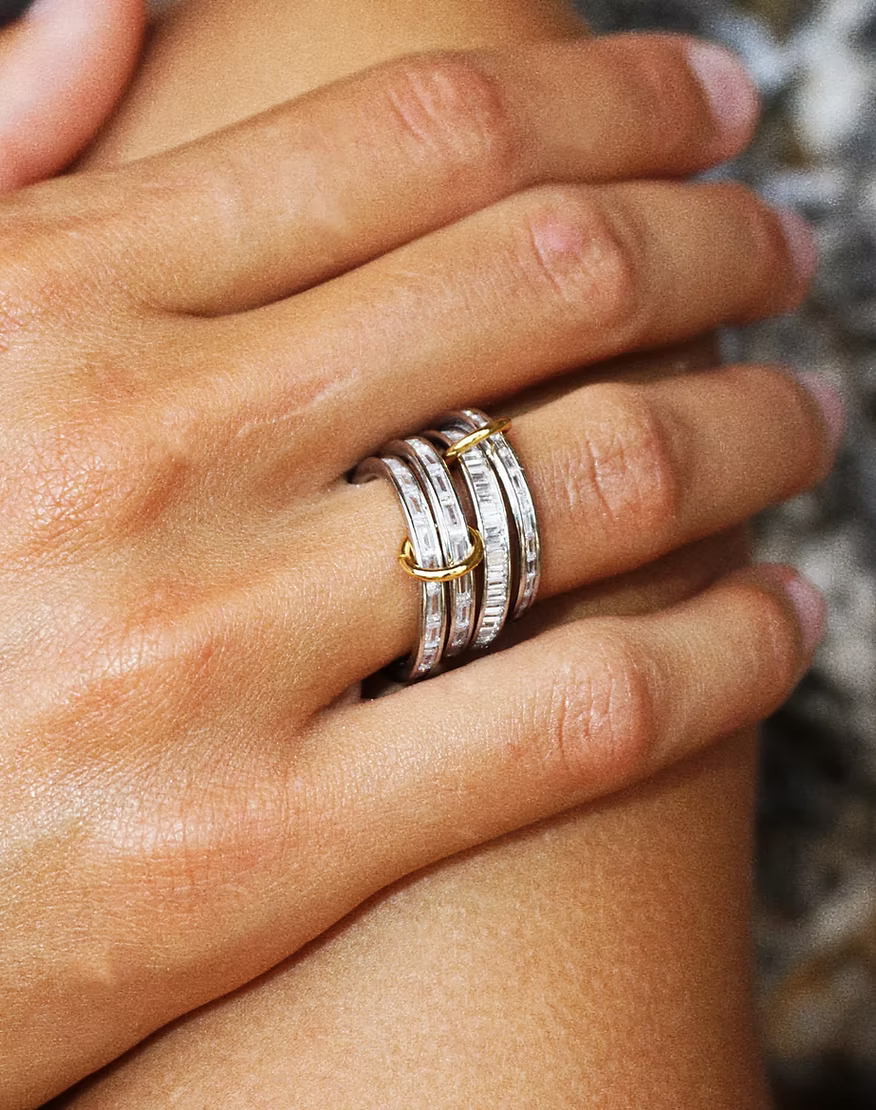 Snake stacked ring set / Silver with clear stones emerald cut