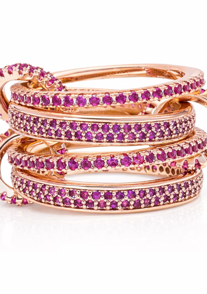 Snake stacked ring set / Pink zircon & Pink gold
