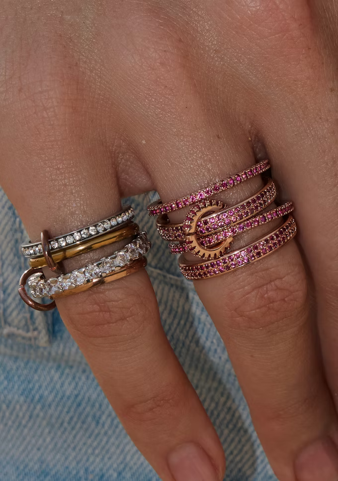 Snake stacked ring set / Pink zircon & Pink gold