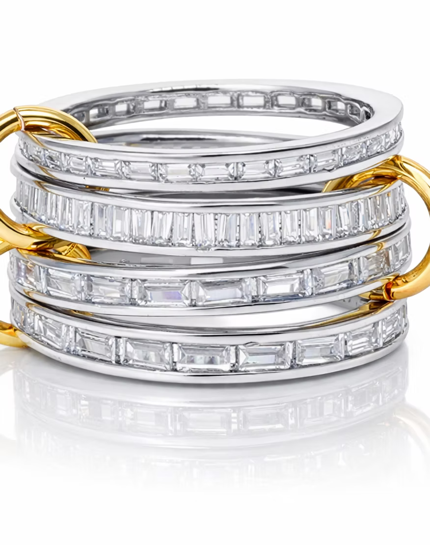 Snake stacked ring set / Silver with clear stones emerald cut